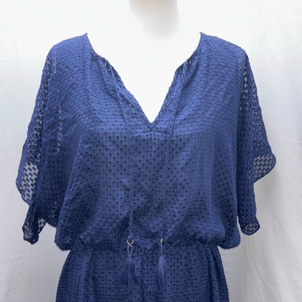 Trina Turk blue silk dress Mahalo Out of Office Indigo Blue XL ruffle - Picture 3 of 15